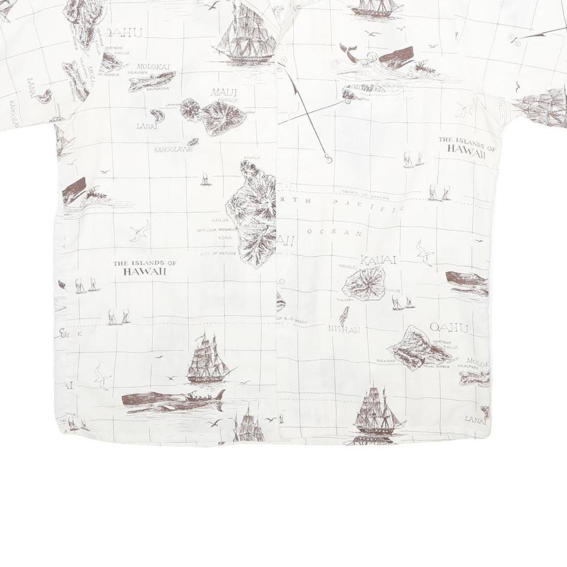 MR HAWAII INC Mens White Shirt L Map Print Cotton Blend Casual Tropical