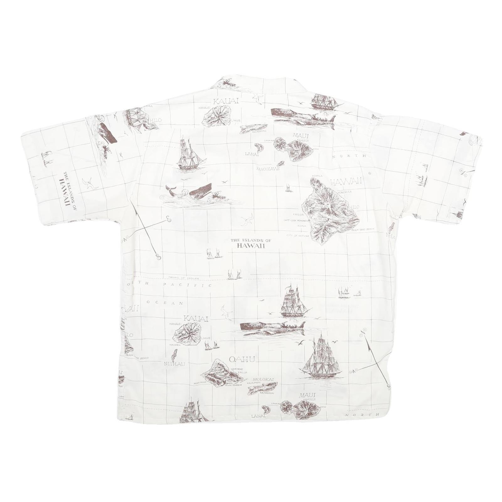 MR HAWAII INC Mens White Shirt L Map Print Cotton Blend Casual Tropical