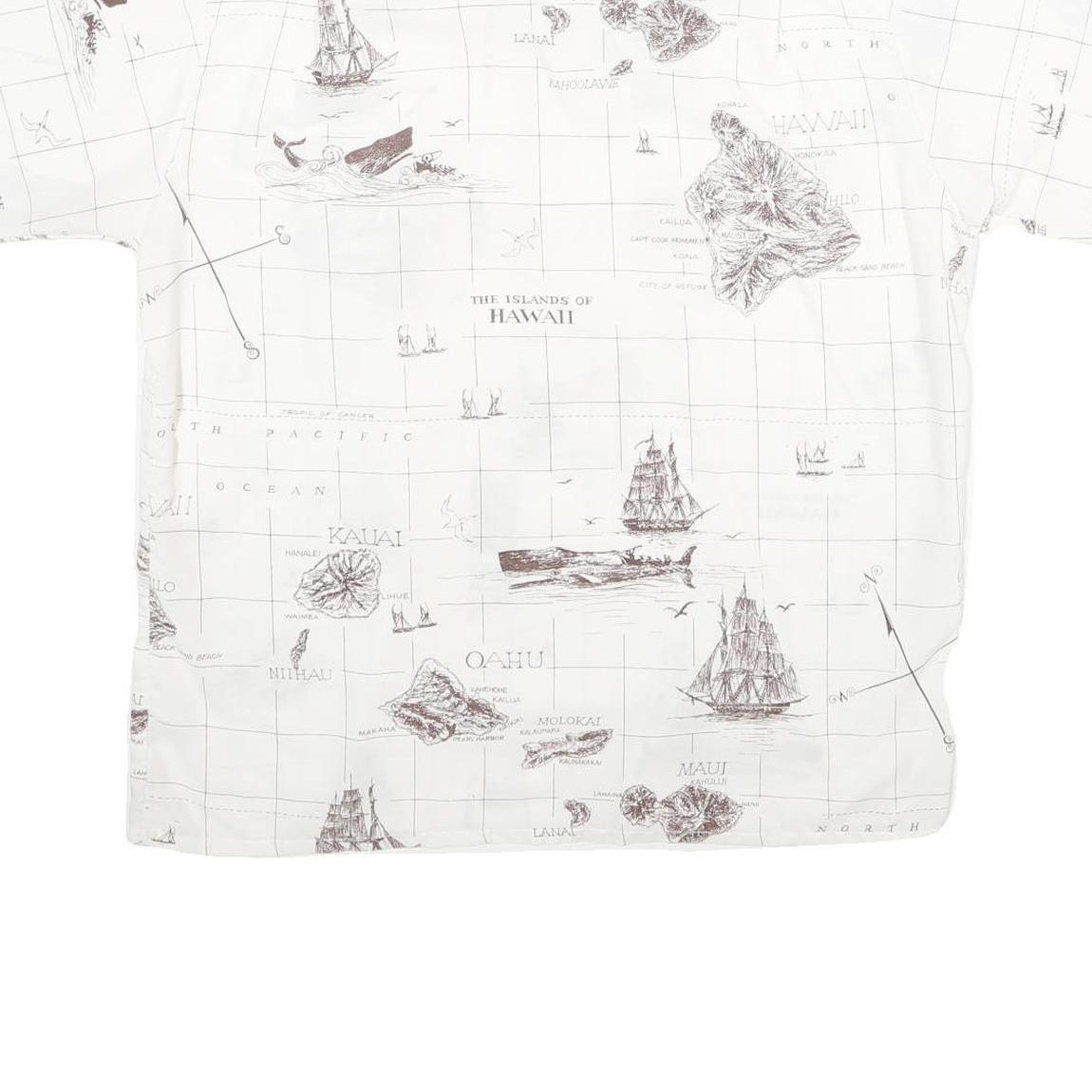 MR HAWAII INC Mens White Shirt L Map Print Cotton Blend Casual Tropical