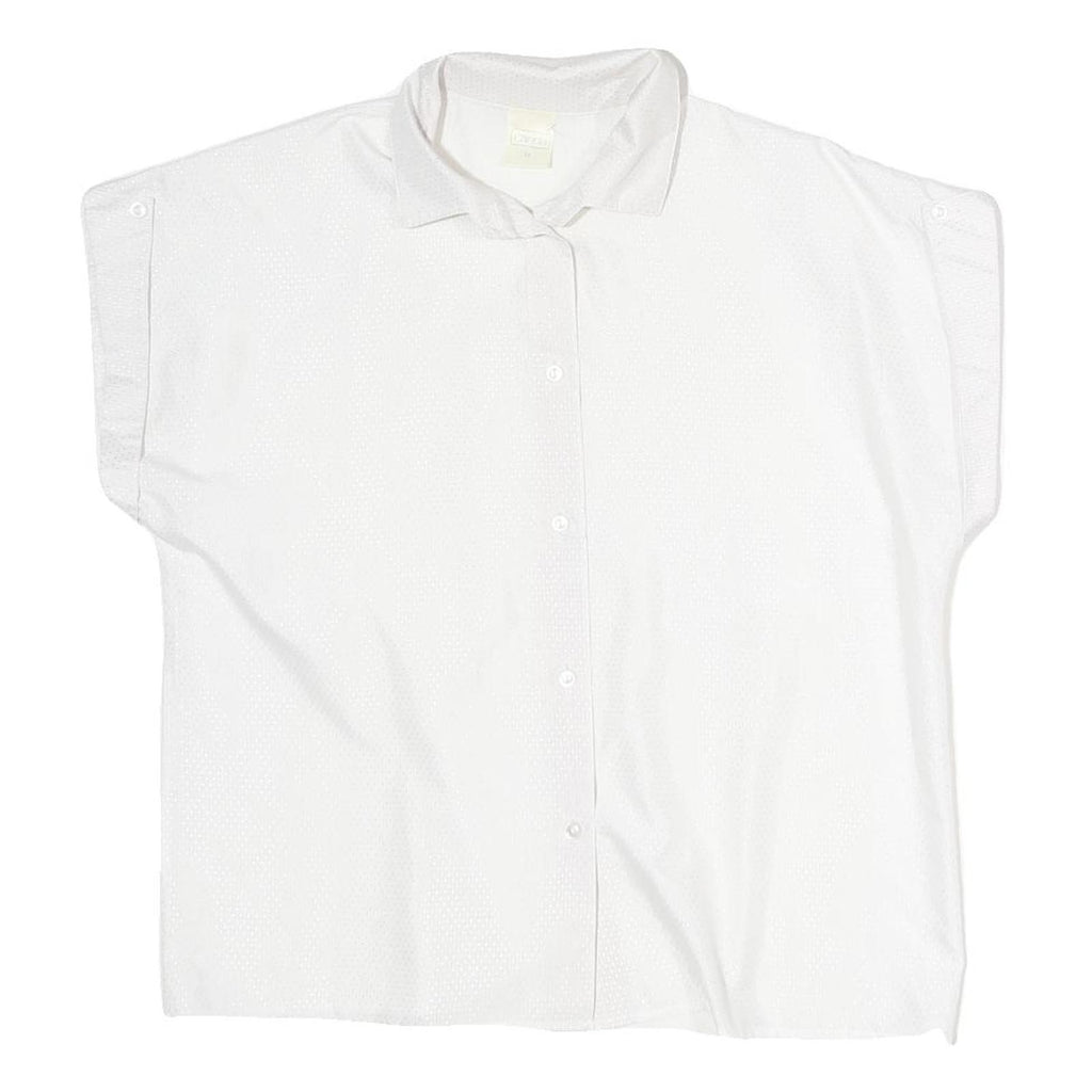 CANDA Mens White Polyester Plain Shirt L Button Sleeve Casual Relaxed Fit