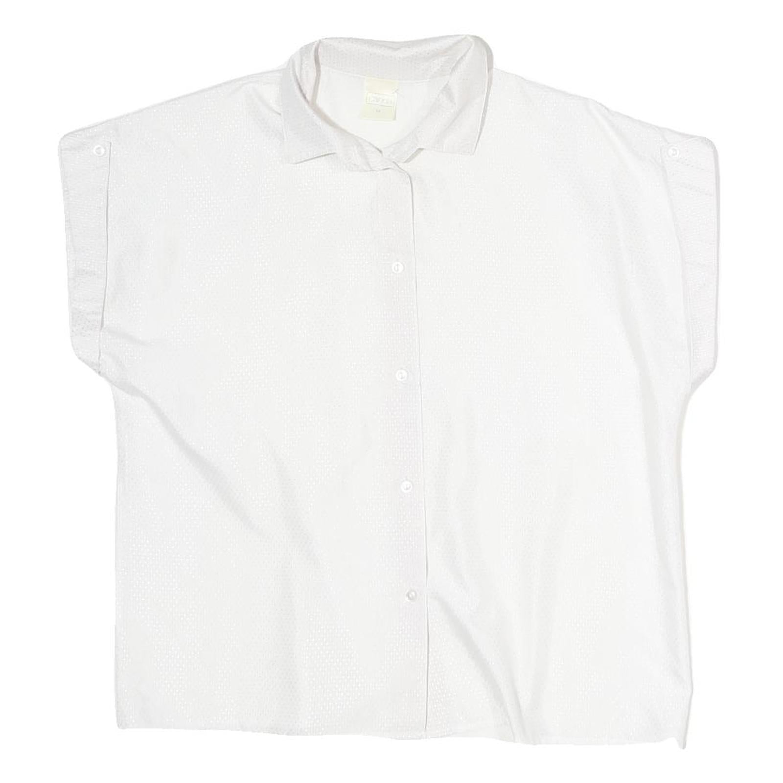 CANDA Mens White Polyester Plain Shirt L Button Sleeve Casual Relaxed Fit