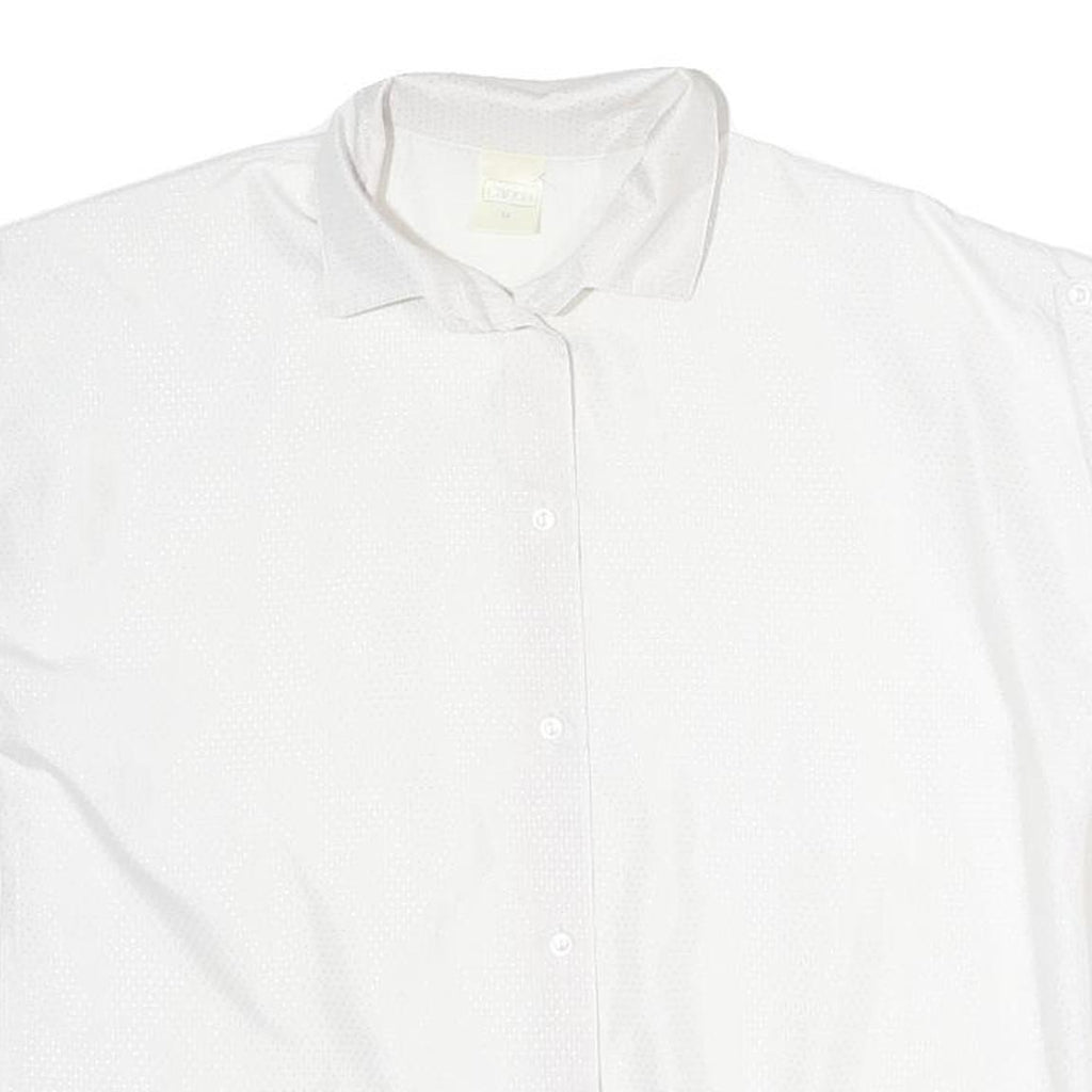 CANDA Mens White Polyester Plain Shirt L Button Sleeve Casual Relaxed Fit