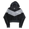 NIKE Womens Black & Grey Velvet Cropped Hoodie M Stylish Casual Sweatshirt