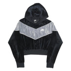 NIKE Womens Black & Grey Velvet Cropped Hoodie M Stylish Casual Sweatshirt