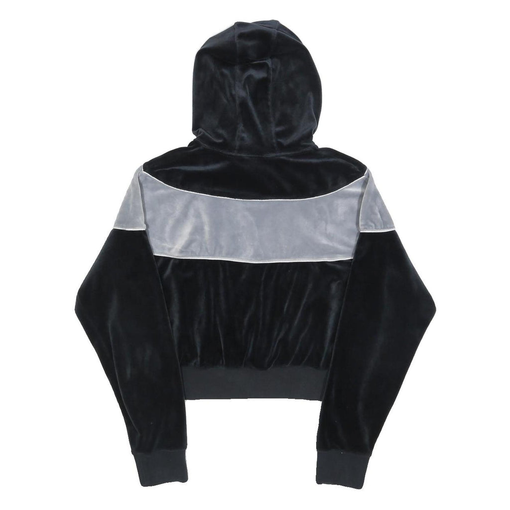 NIKE Womens Black & Grey Velvet Cropped Hoodie M Stylish Casual Sweatshirt