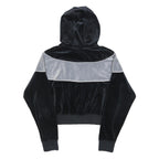NIKE Womens Black & Grey Velvet Cropped Hoodie M Stylish Casual Sweatshirt