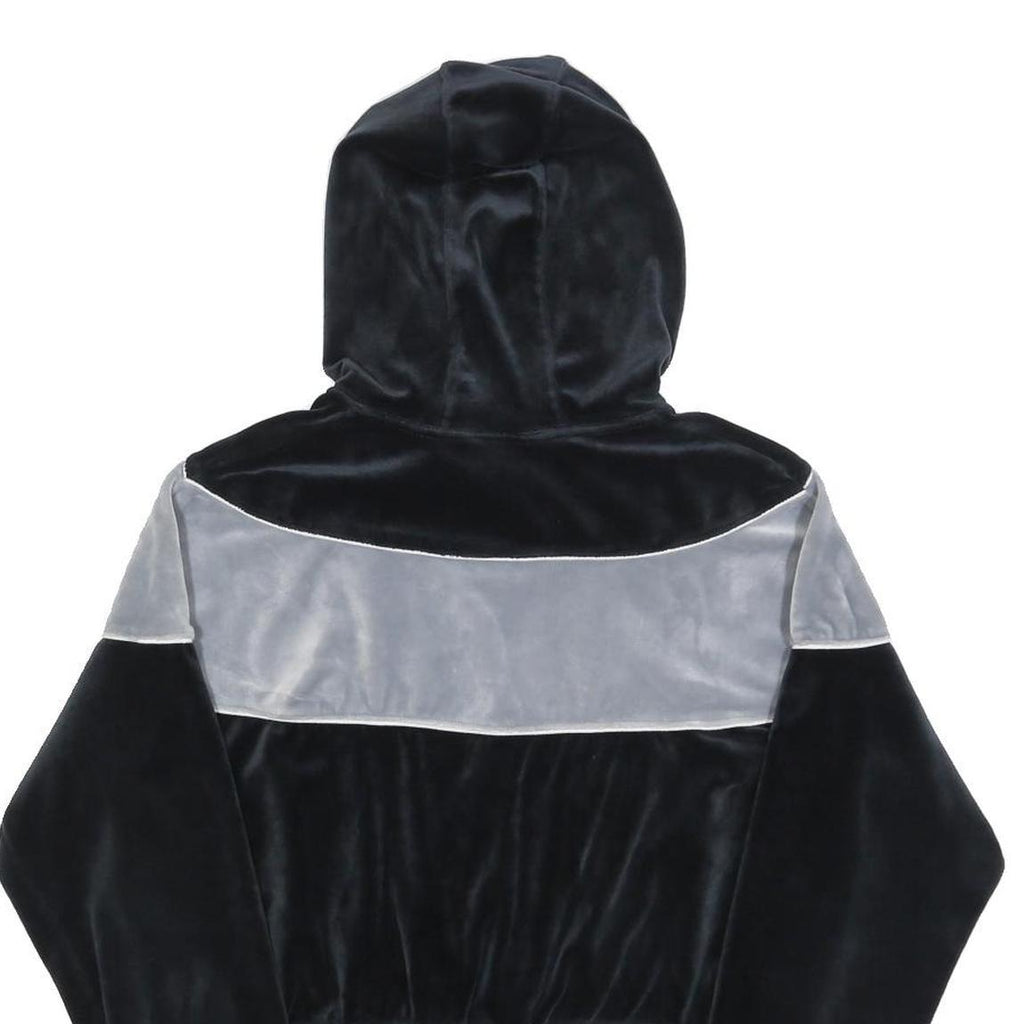 NIKE Womens Black & Grey Velvet Cropped Hoodie M Stylish Casual Sweatshirt