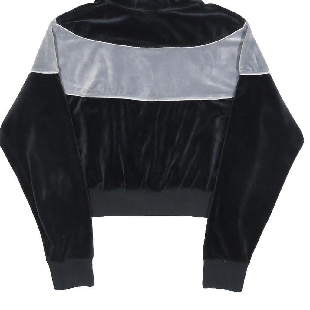 NIKE Womens Black & Grey Velvet Cropped Hoodie M Stylish Casual Sweatshirt