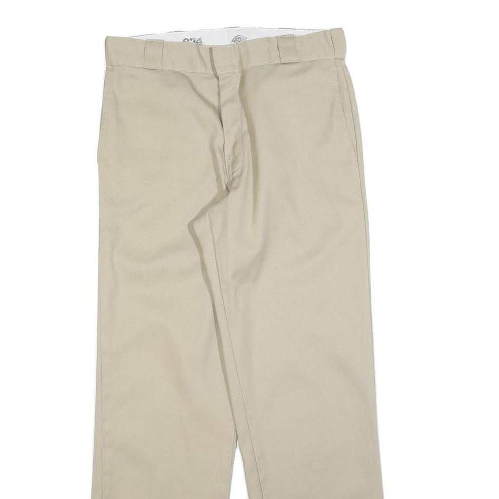 DICKIES Mens Cotton Beige Regular Straight Trousers W32 L32 Workwear Classic Fit