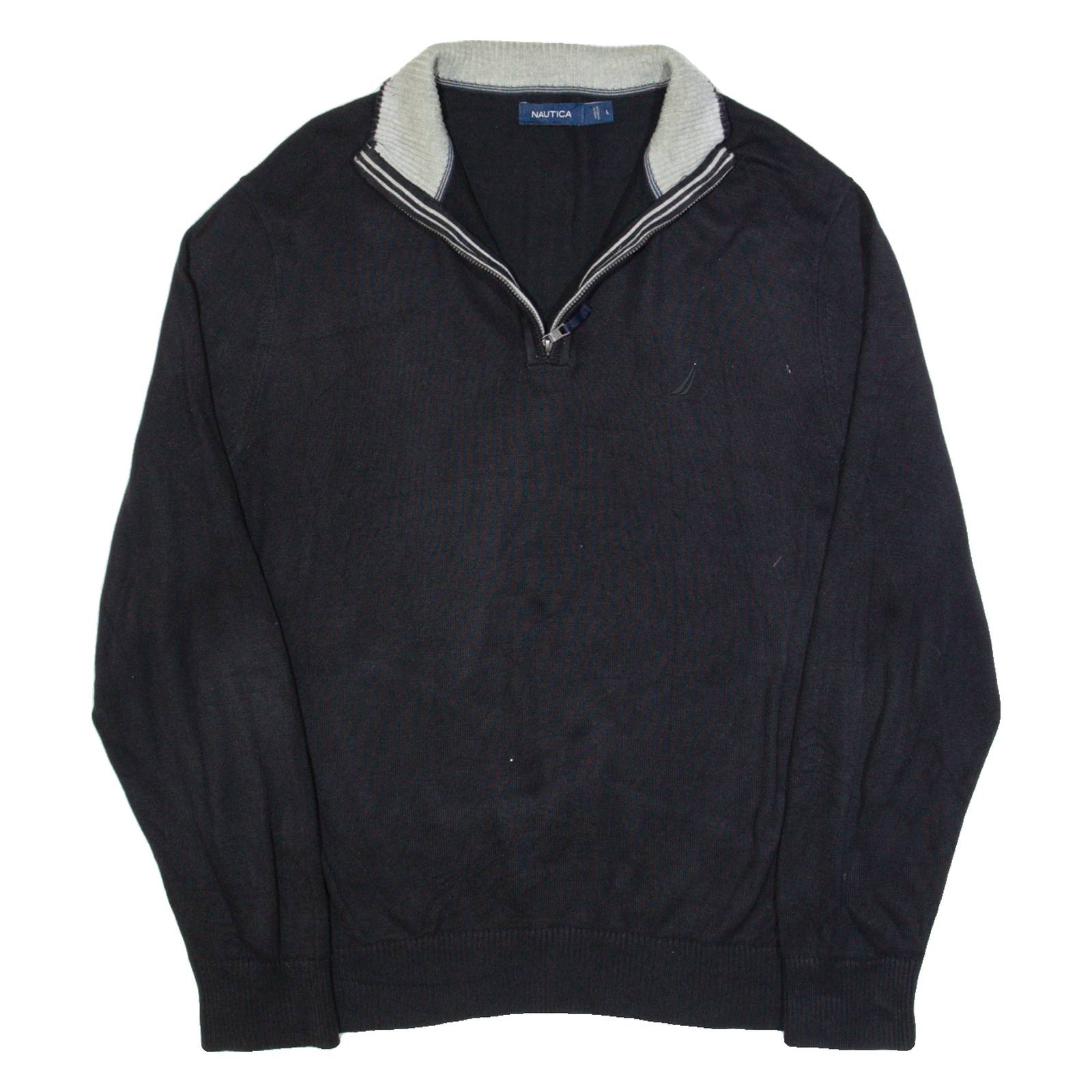 NAUTICA Mens Jumper Black 1/4 Zip Tight Knit L