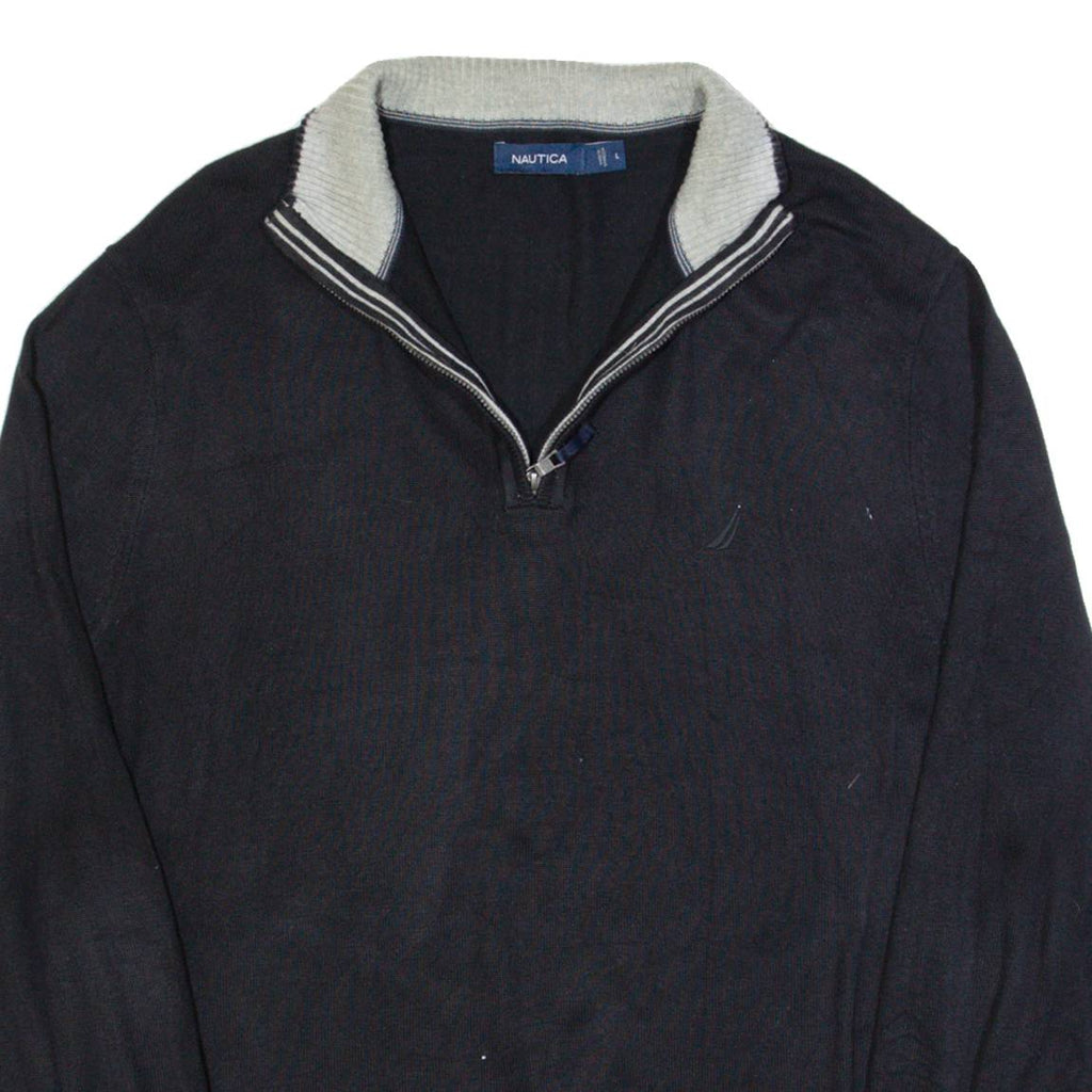 NAUTICA Mens Jumper Black 1/4 Zip Tight Knit L