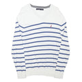 NAUTICA Mens White & Blue Striped Classic V-Neck Cotton Blend Jumper M Crew Neck