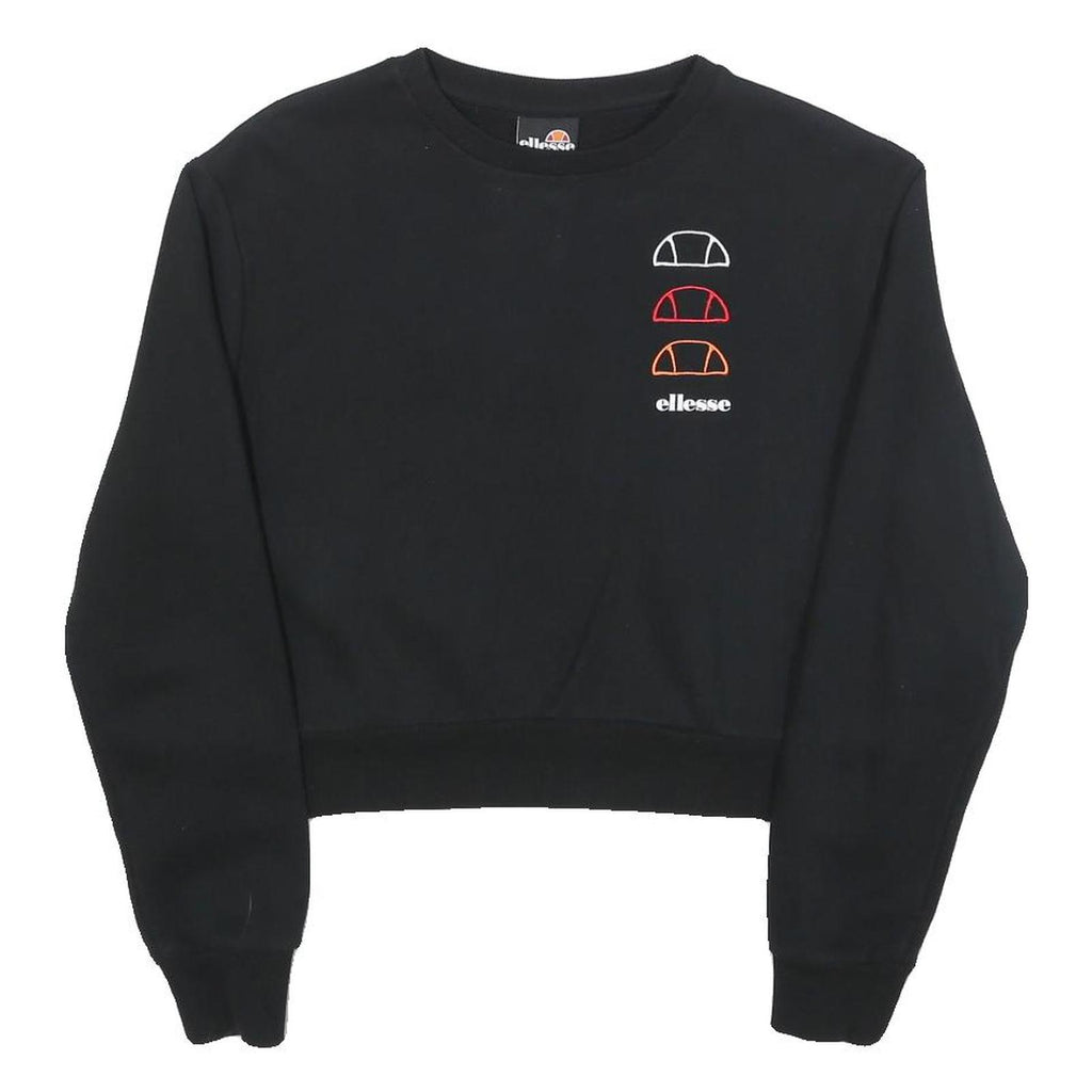 ELLESSE Womens Black Cotton Blend Crew Neck UK 12 Sweatshirt Logo Print