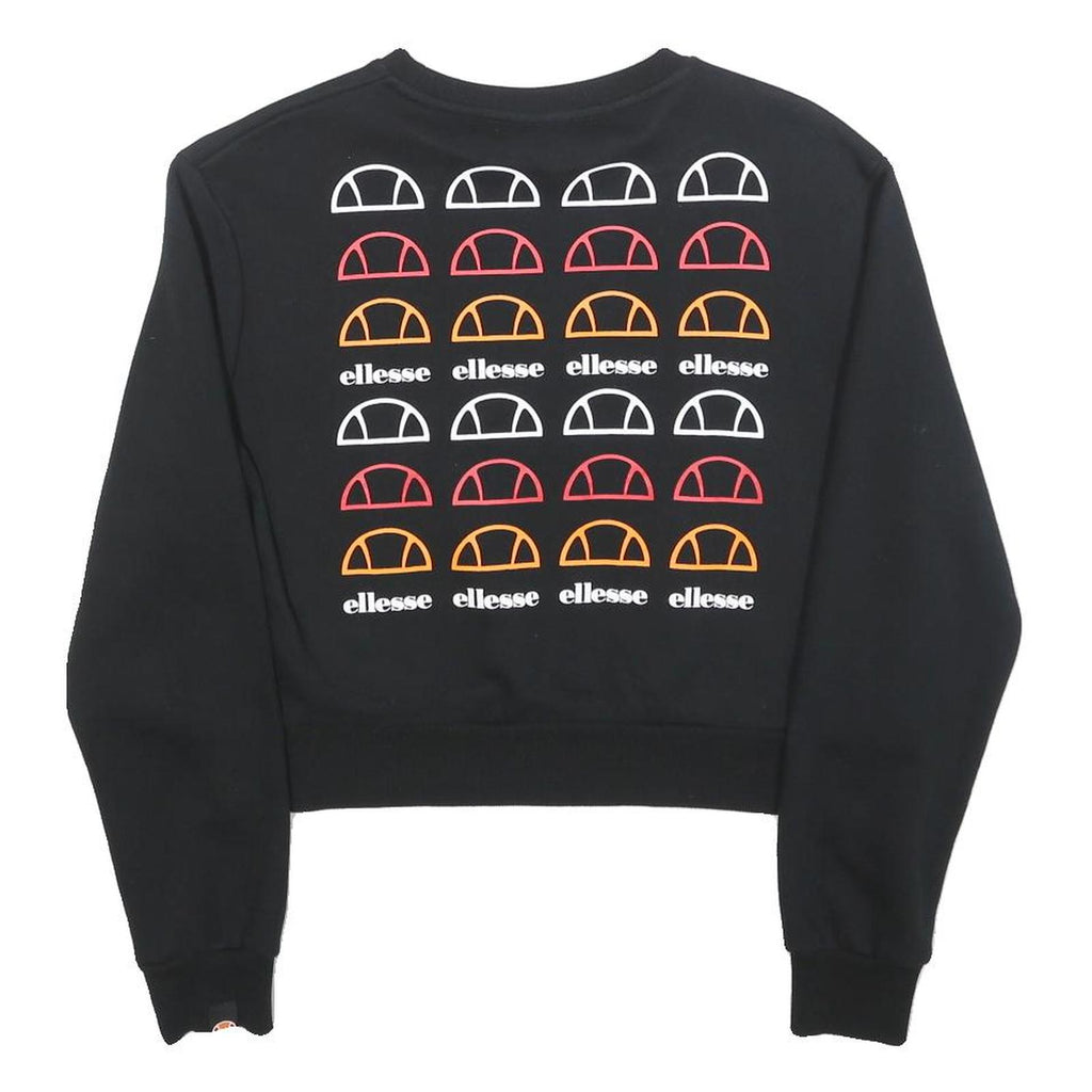 ELLESSE Womens Black Cotton Blend Crew Neck UK 12 Sweatshirt Logo Print