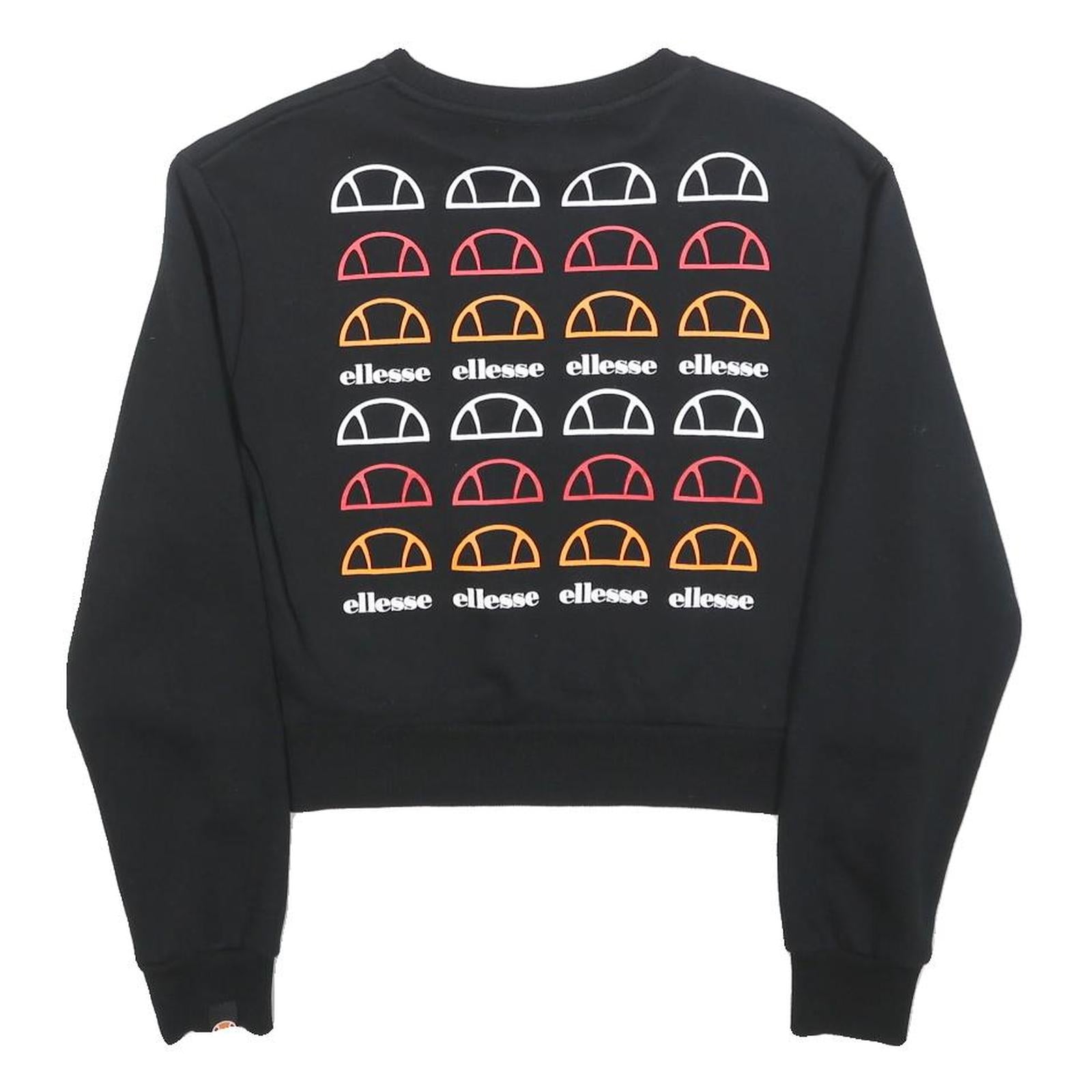 ELLESSE Womens Black Cotton Blend Crew Neck UK 12 Sweatshirt Logo Print