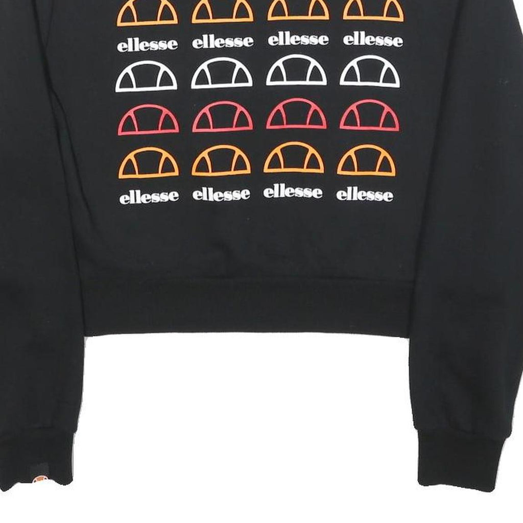 ELLESSE Womens Black Cotton Blend Crew Neck UK 12 Sweatshirt Logo Print