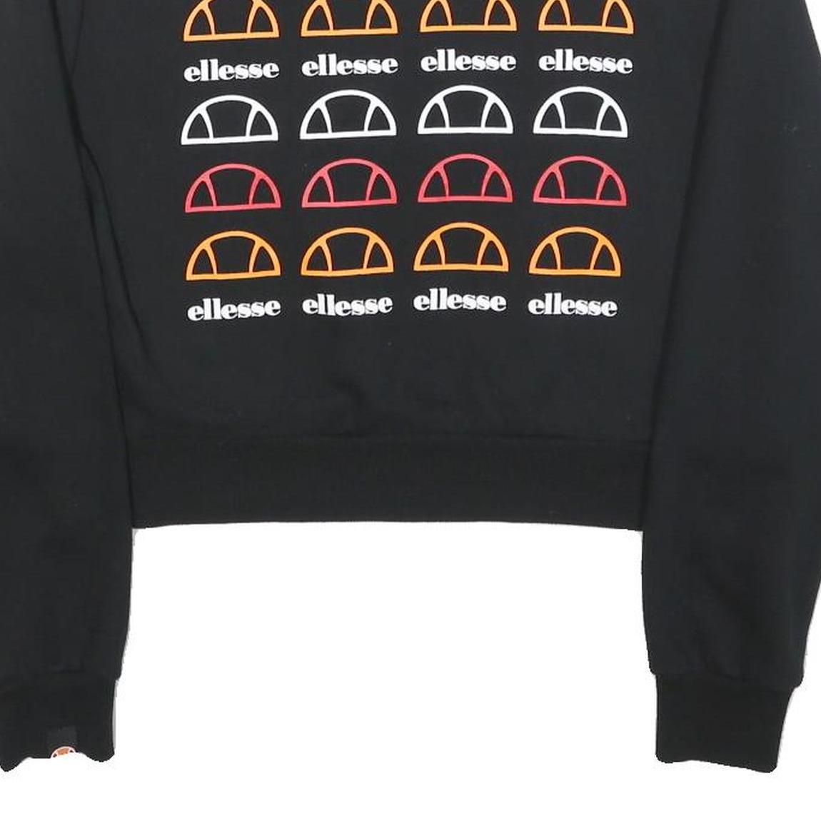 ELLESSE Womens Black Cotton Blend Crew Neck UK 12 Sweatshirt Logo Print