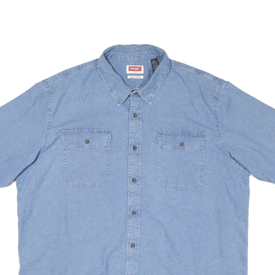 WRANGLER Mens Blue Short Sleeve Work Shirt 2XL Cotton Blend Casual Button Pocket