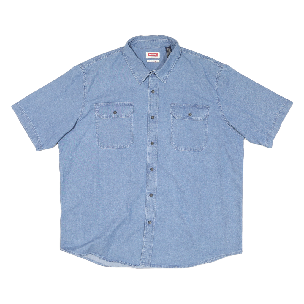 WRANGLER Mens Blue Short Sleeve Work Shirt 2XL Cotton Blend Casual Button Pocket
