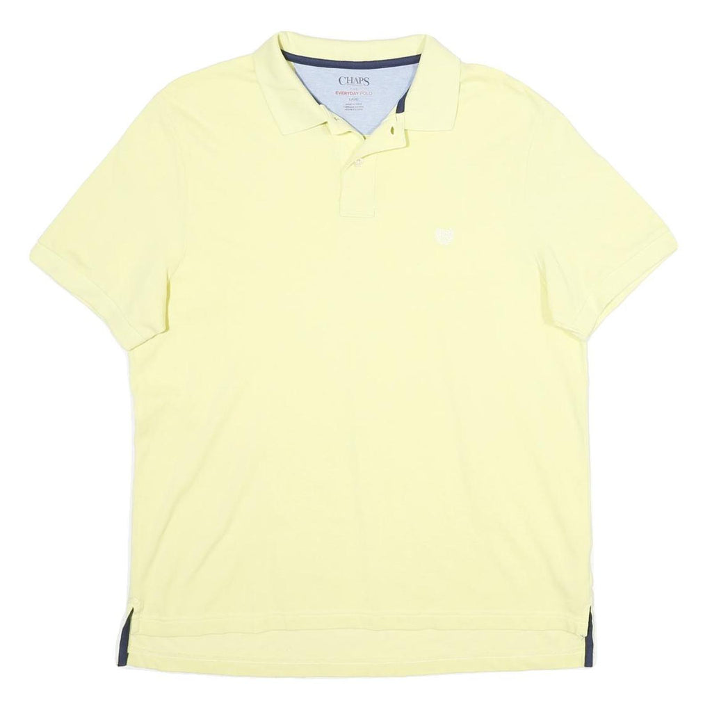 CHAPS Mens Yellow Short Sleeve Plain Polo Shirt L Cotton Casual Summer