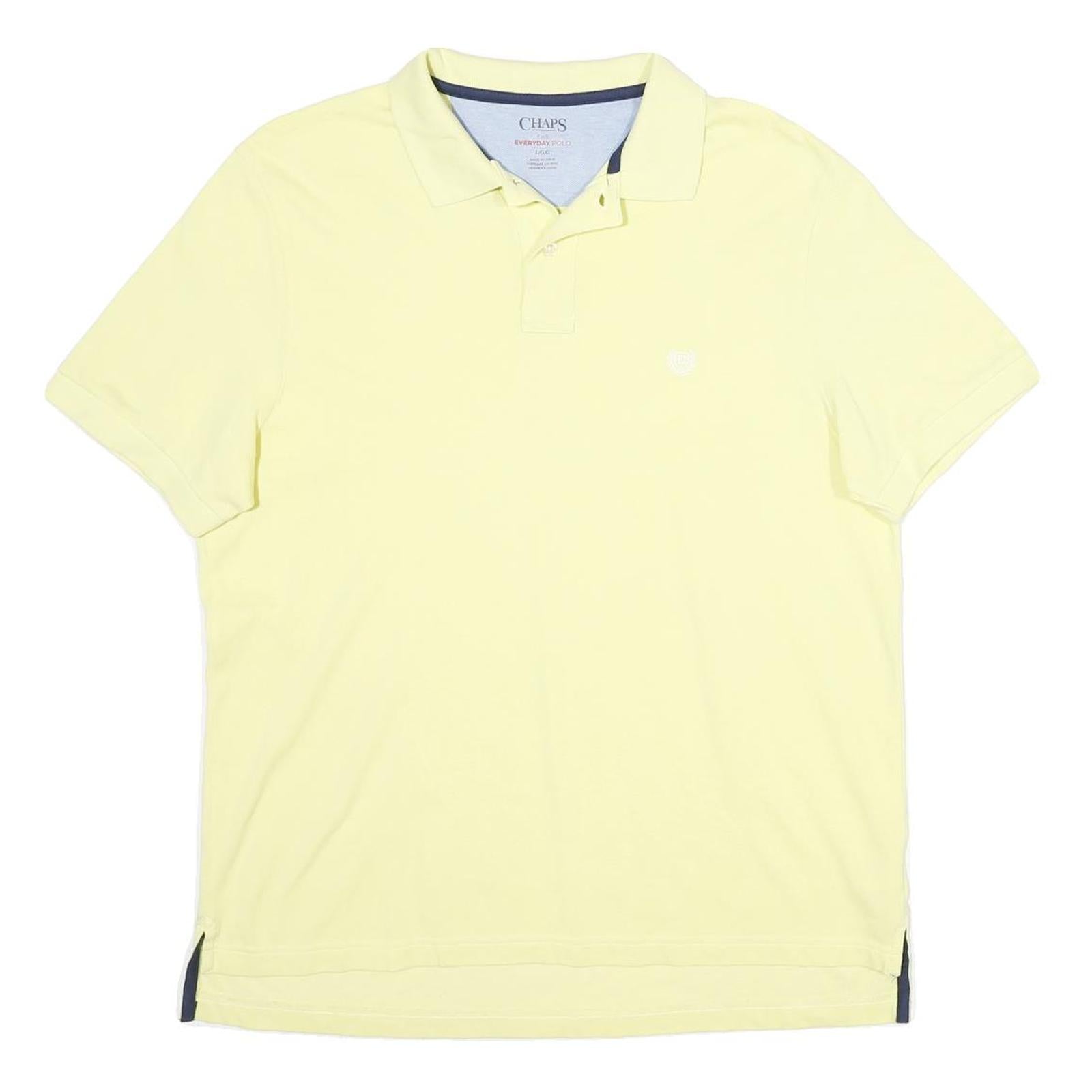 CHAPS Mens Yellow Short Sleeve Plain Polo Shirt L Cotton Casual Summer