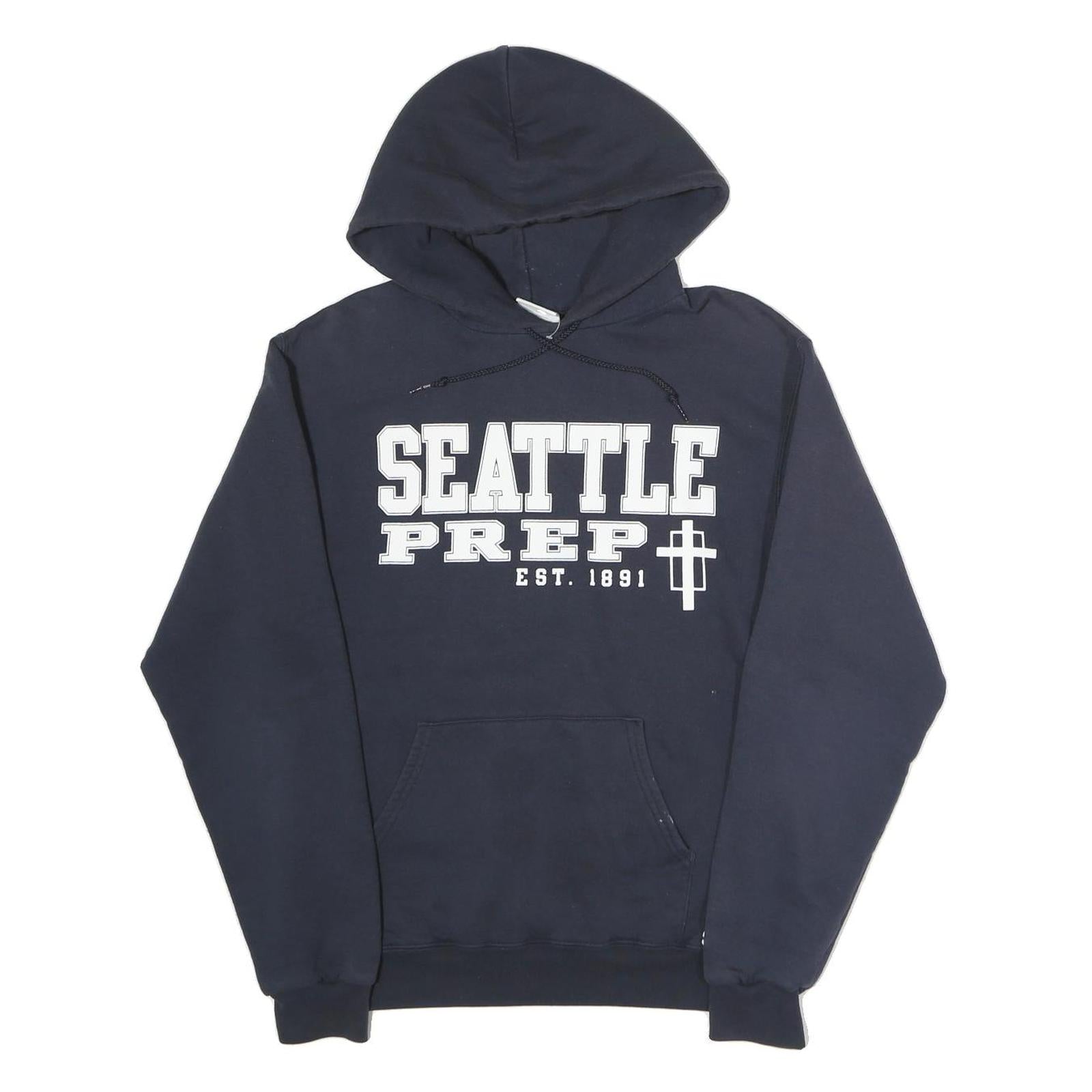 CHAMPION Mens Navy Blue Seattle Prep Pullover Hoodie S Casual Streetwear