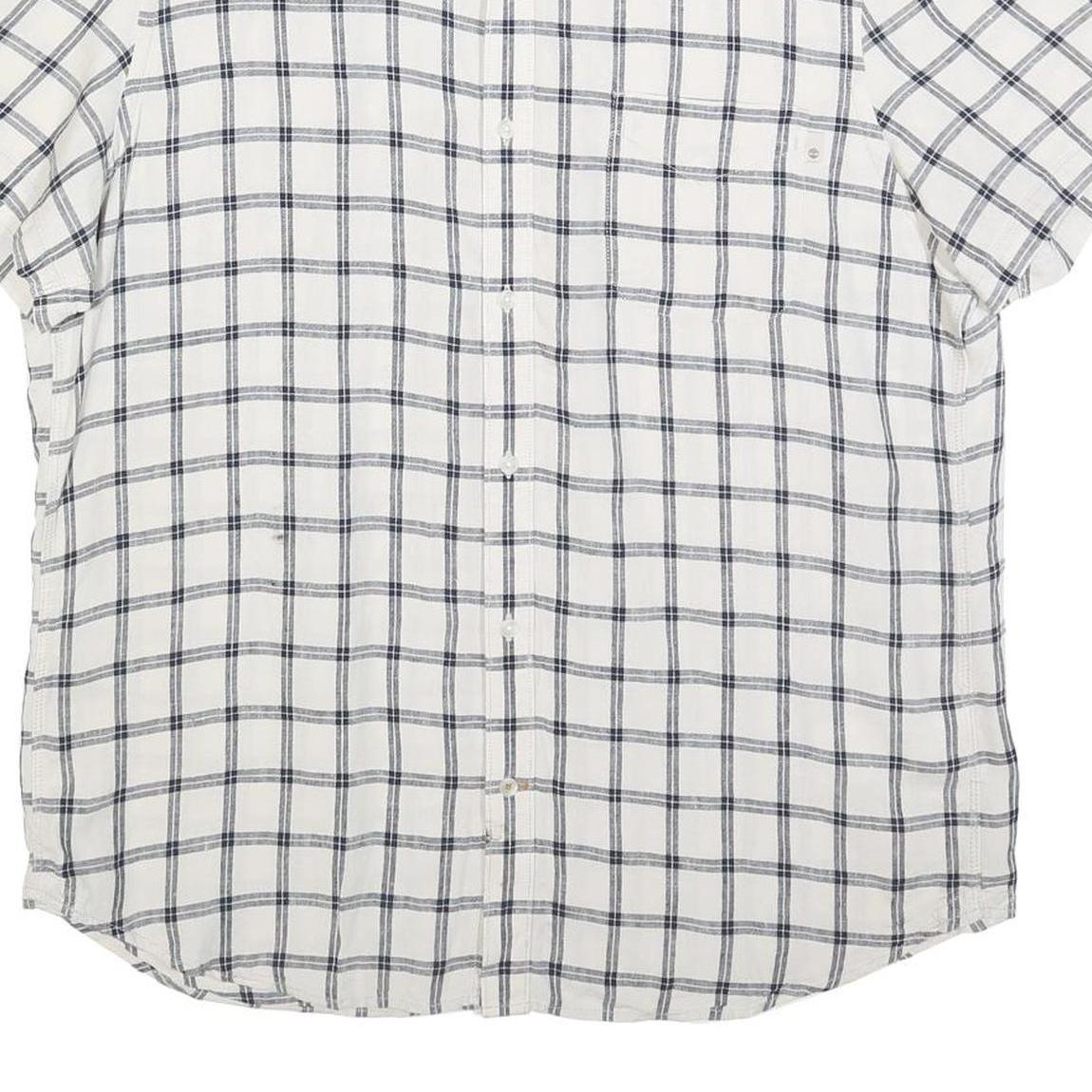 TIMBERLAND Mens White & Navy Checked Linen Shirt XL Lightweight Casual Summer