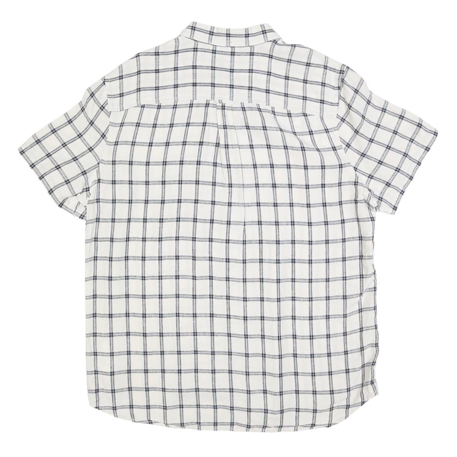 TIMBERLAND Mens White & Navy Checked Linen Shirt XL Lightweight Casual Summer