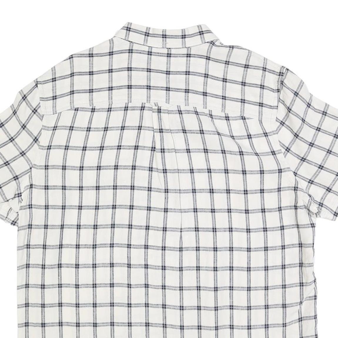 TIMBERLAND Mens White & Navy Checked Linen Shirt XL Lightweight Casual Summer