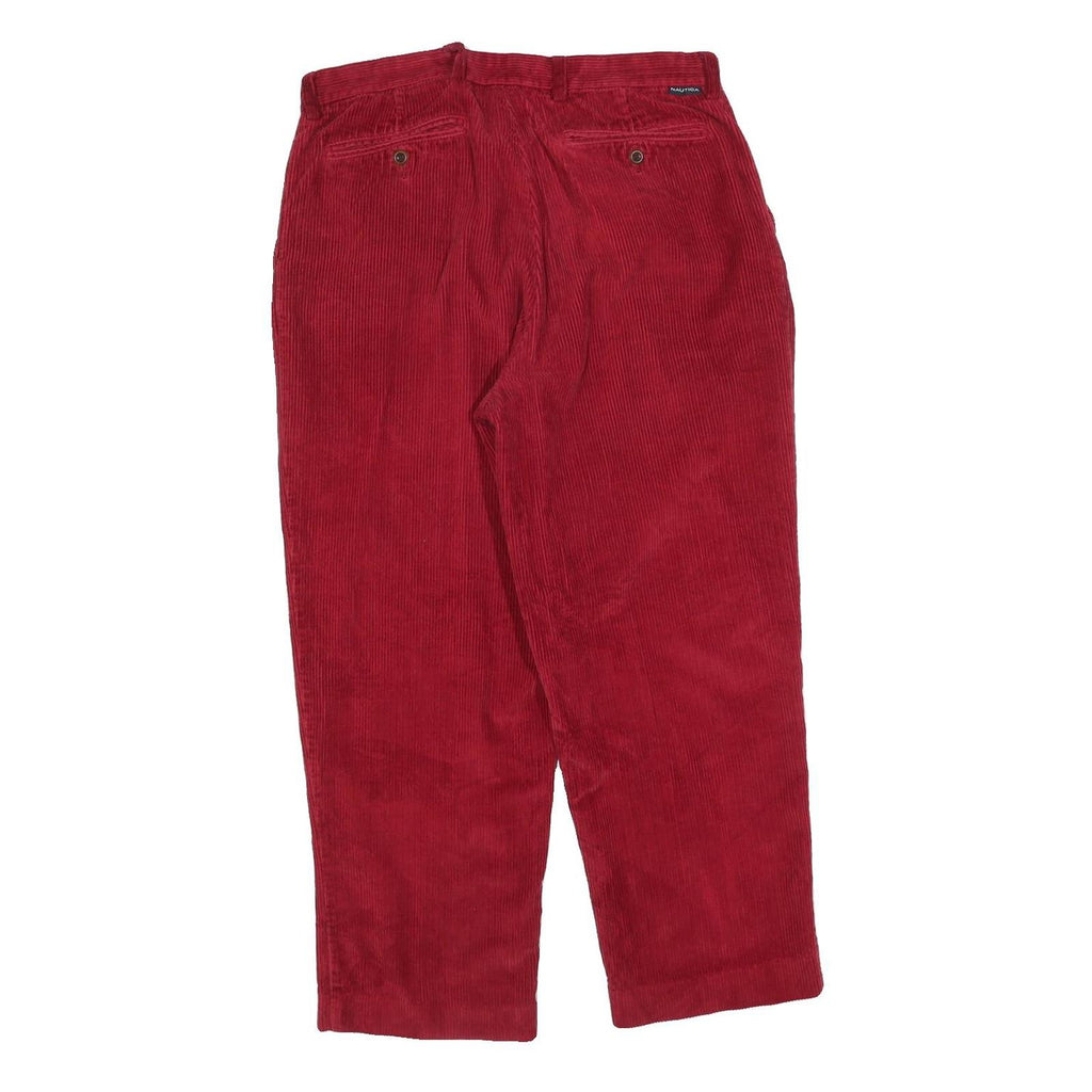 NAUTICA Mens Cotton Blend Red Relaxed Straight Trousers W34 L27 Zip Closure
