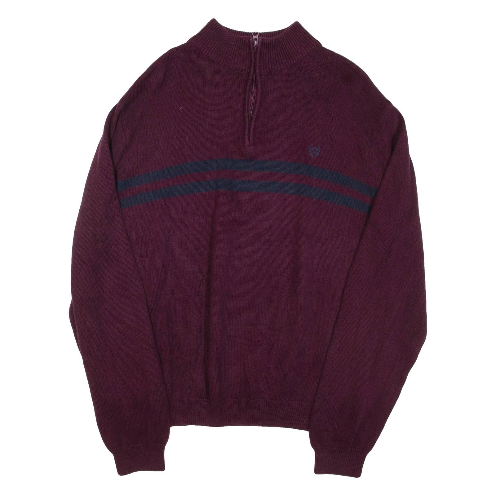 CHAPS Mens Jumper Maroon 1/4 Zip Tight Knit XL