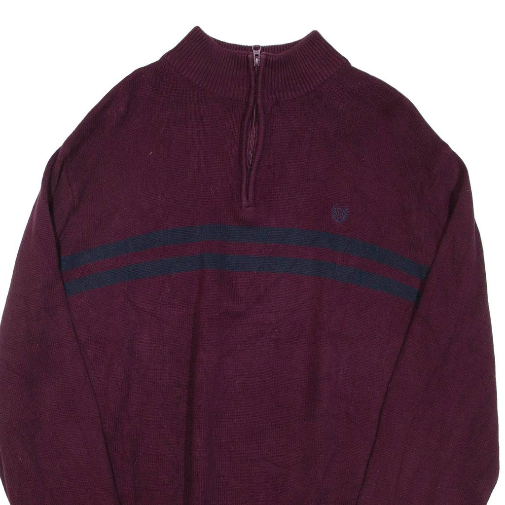 CHAPS Mens Jumper Maroon 1/4 Zip Tight Knit XL