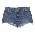 LEVI'S Womens Blue Denim Casual Cut-Off Shorts L W35 Raw Hem Distressed