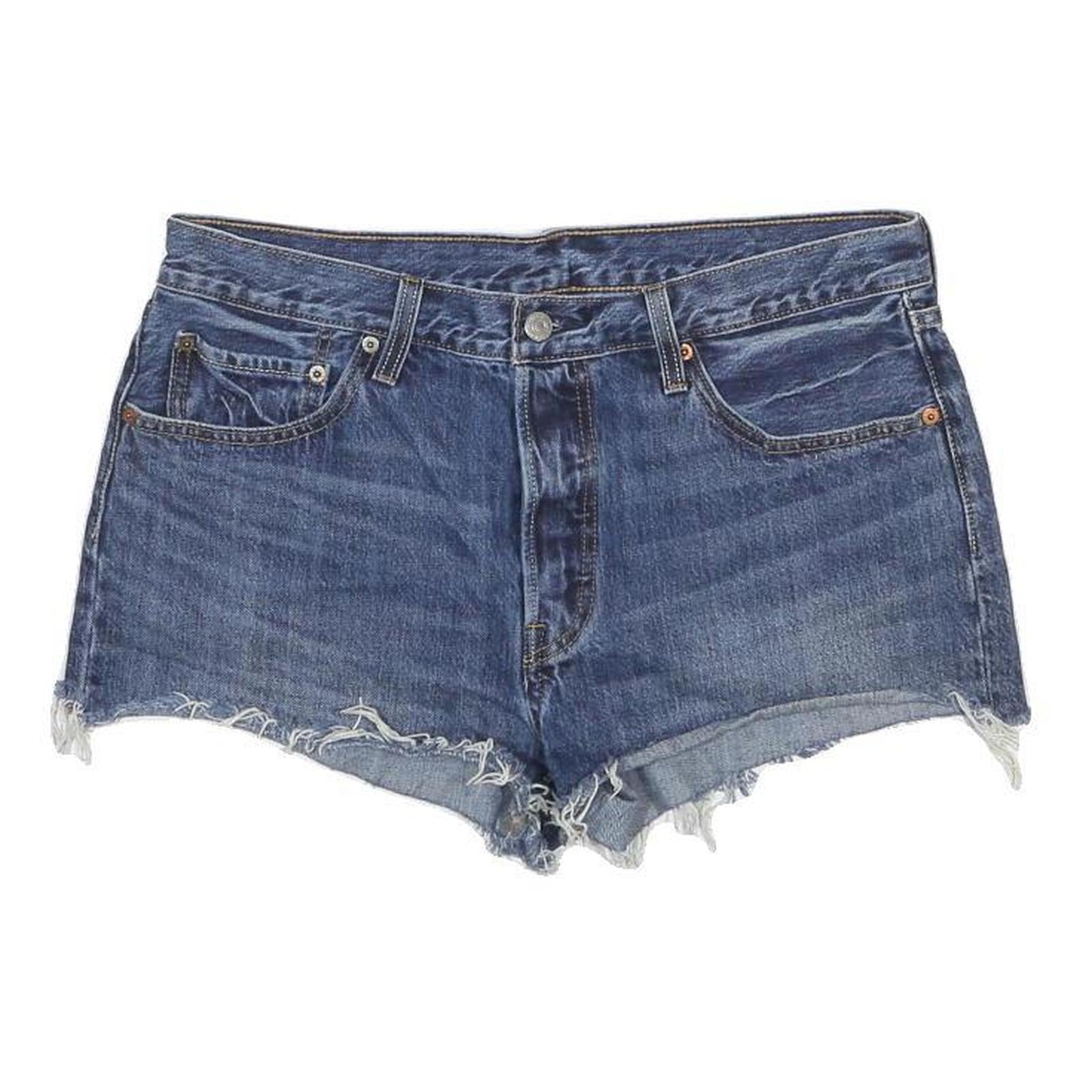 LEVI'S Womens Blue Denim Casual Cut-Off Shorts L W35 Raw Hem Distressed