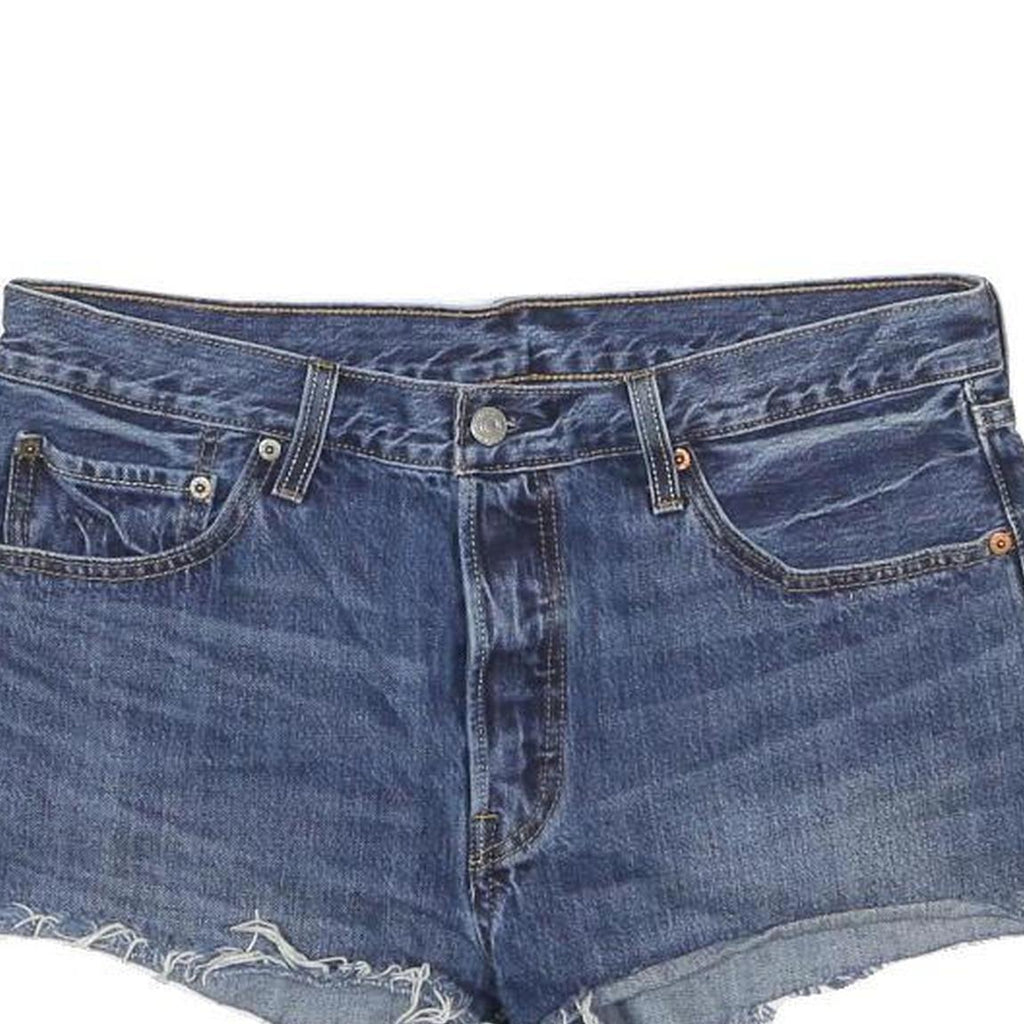 LEVI'S Womens Blue Denim Casual Cut-Off Shorts L W35 Raw Hem Distressed