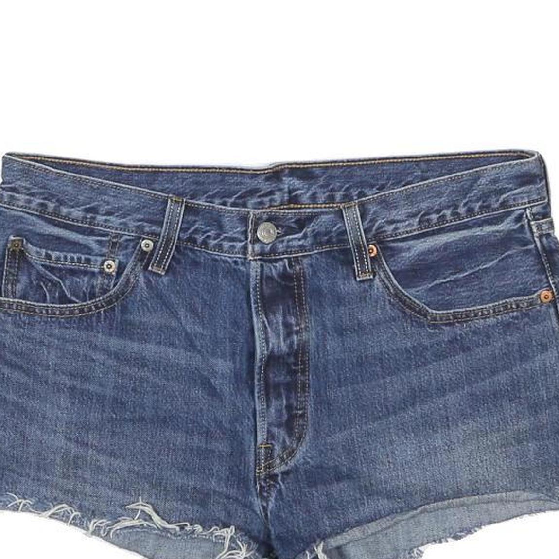 LEVI'S Womens Blue Denim Casual Cut-Off Shorts L W35 Raw Hem Distressed