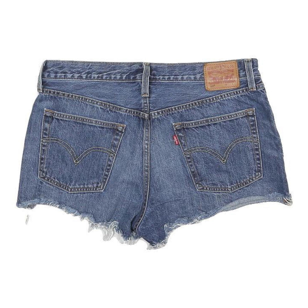 LEVI'S Womens Blue Denim Casual Cut-Off Shorts L W35 Raw Hem Distressed