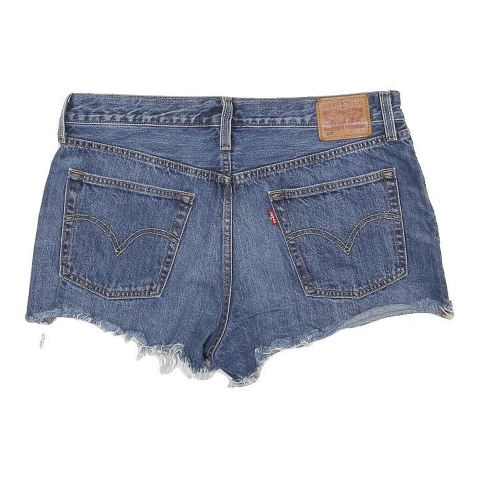 LEVI'S Womens Blue Denim Casual Cut-Off Shorts L W35 Raw Hem Distressed