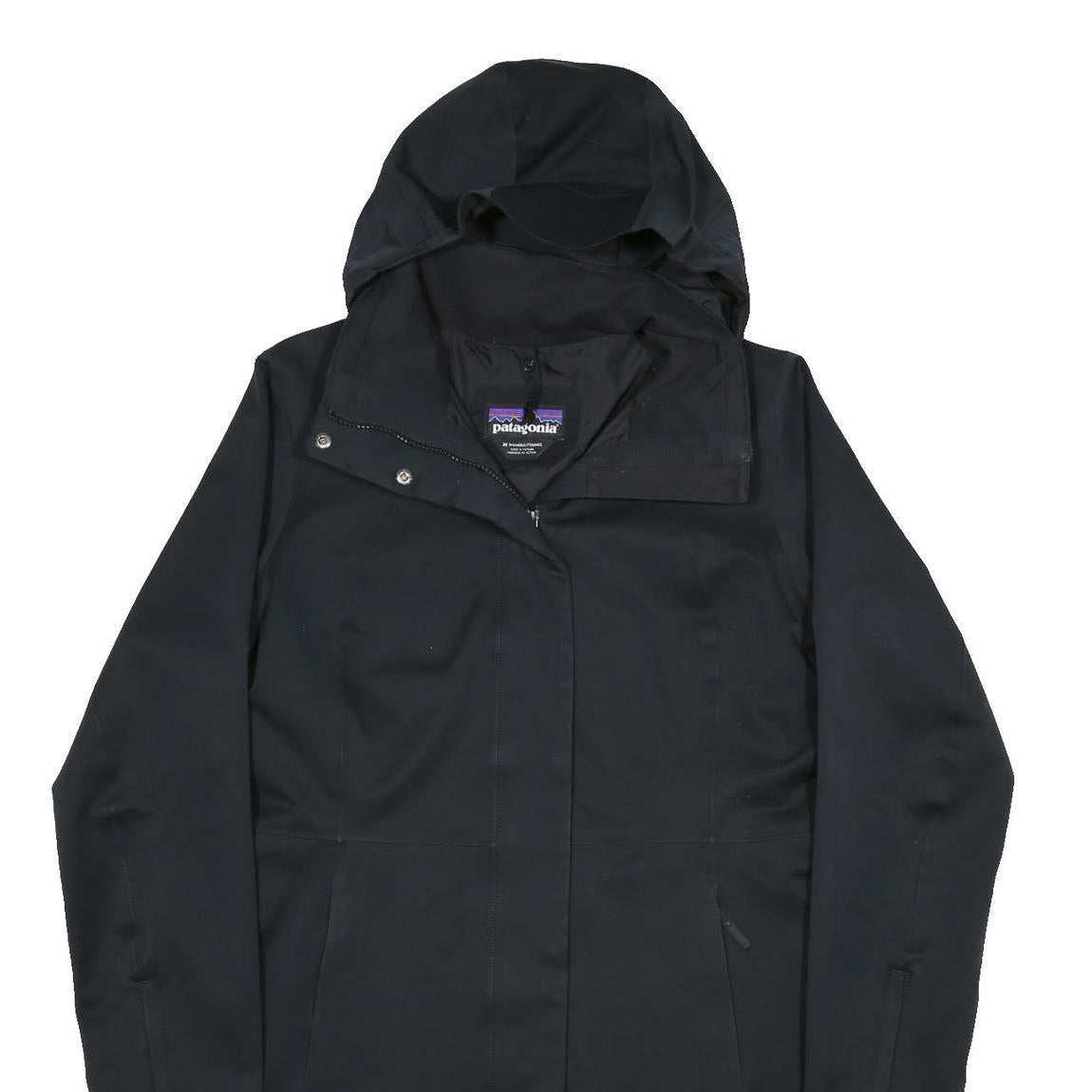 PATAGONIA Womens Black Outdoor Jacket M Polyester Zip Hooded Plain