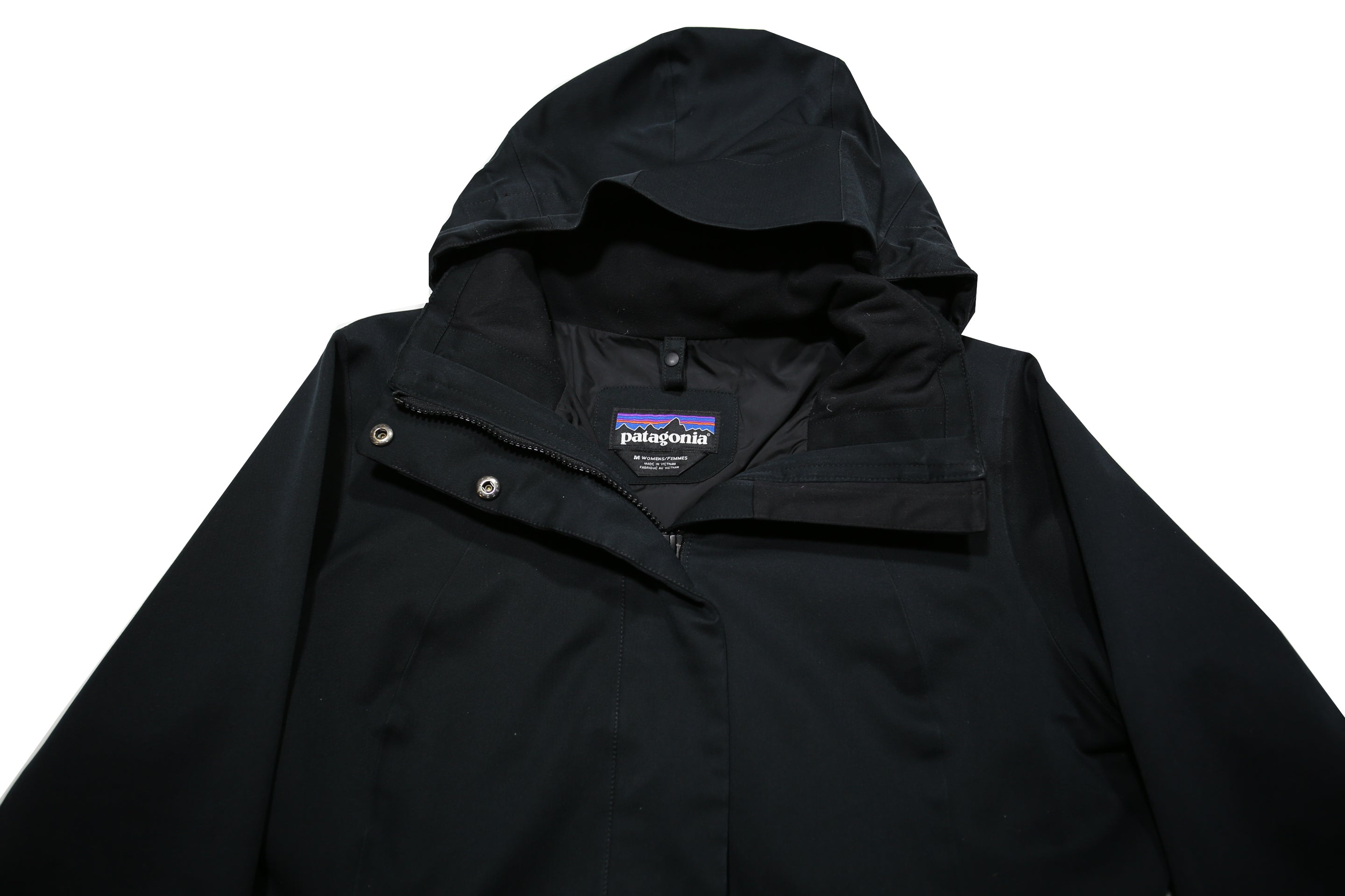 PATAGONIA Womens Black Outdoor Jacket M Polyester Zip Hooded Plain