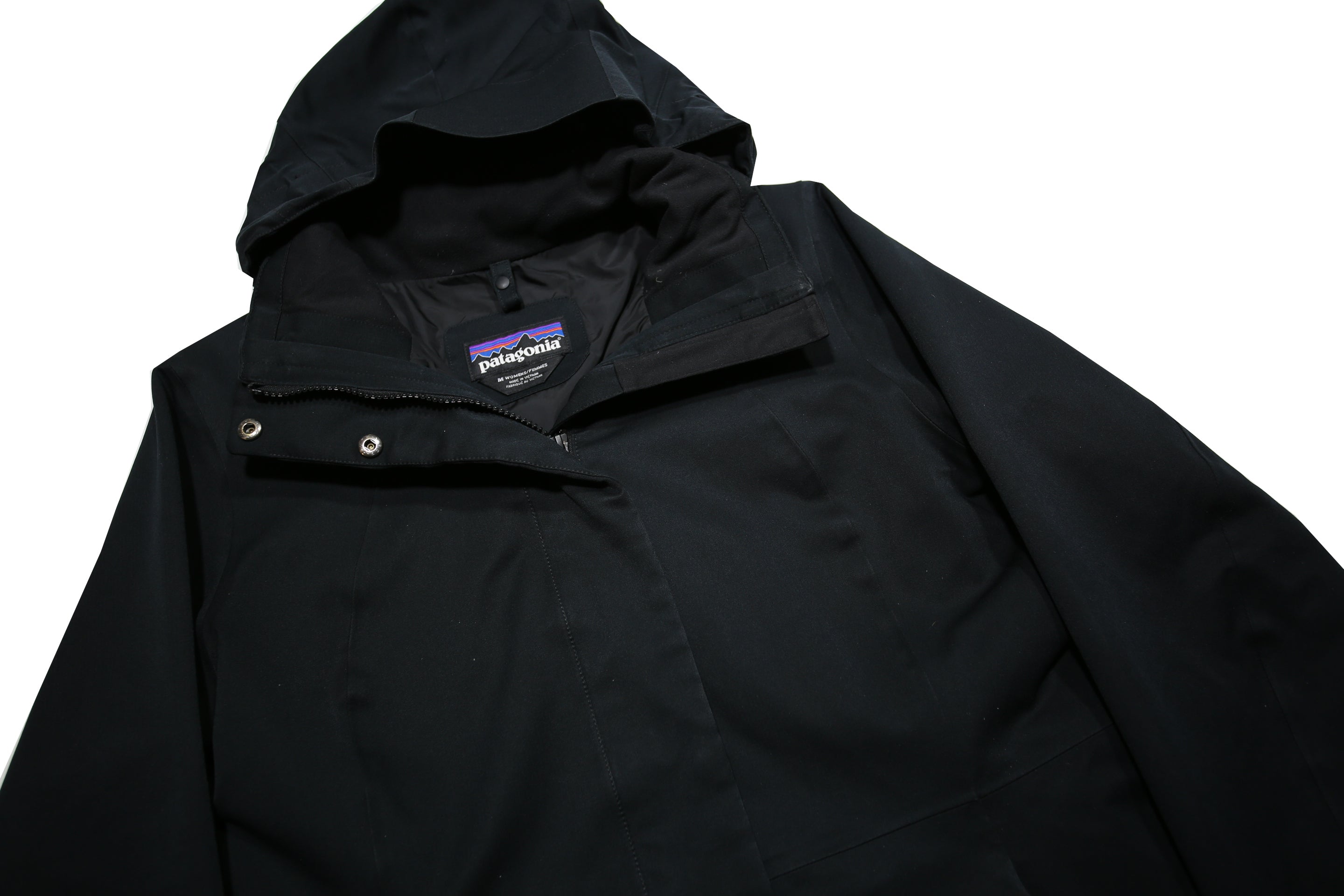 PATAGONIA Womens Black Outdoor Jacket M Polyester Zip Hooded Plain