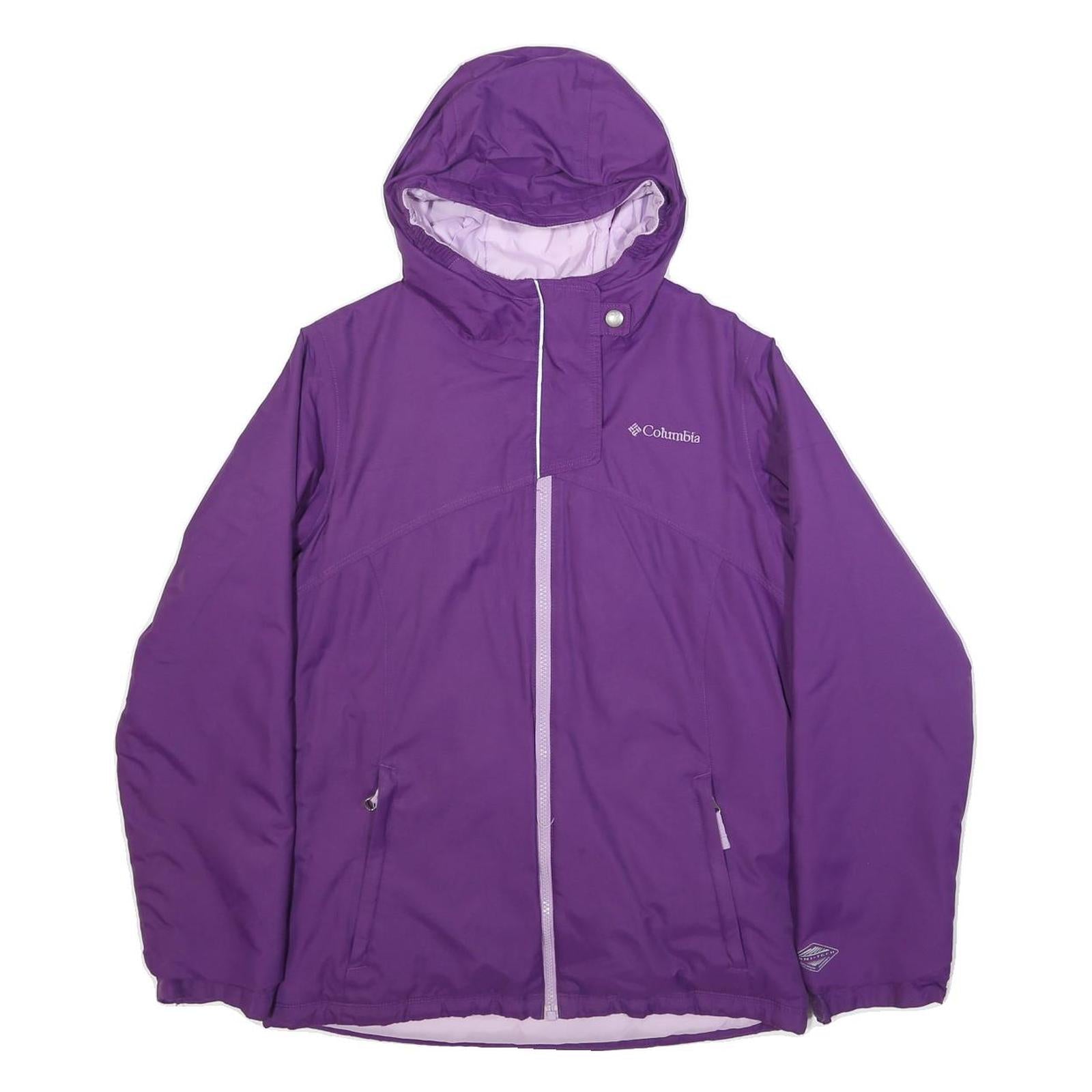 COLUMBIA Womens Purple & Lilac Outdoor Jacket L Nylon Plain Hooded Zip Fasten