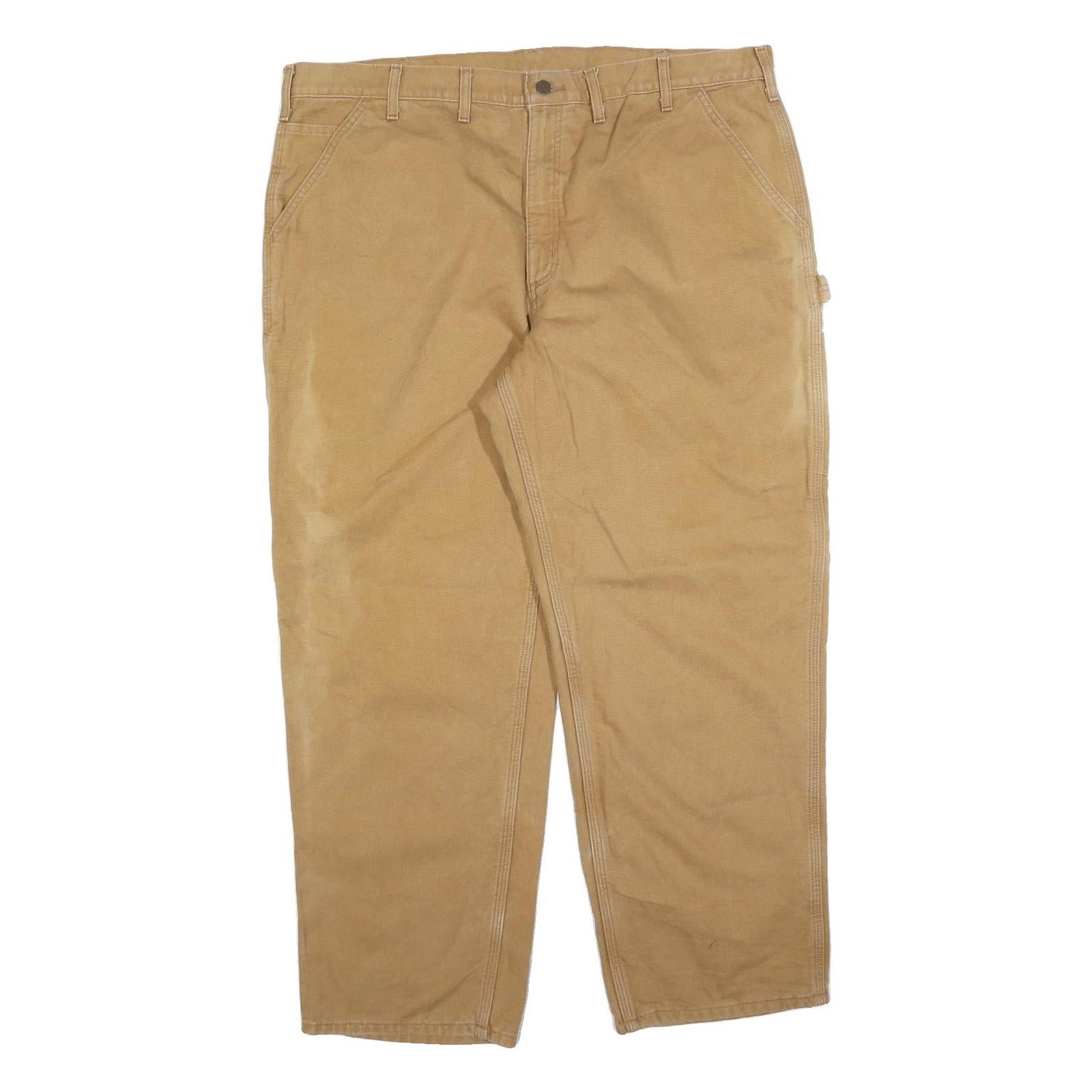 CARHARTT Mens Jeans Beige Relaxed Straight Denim W44 L30 Workwear Zip Closure