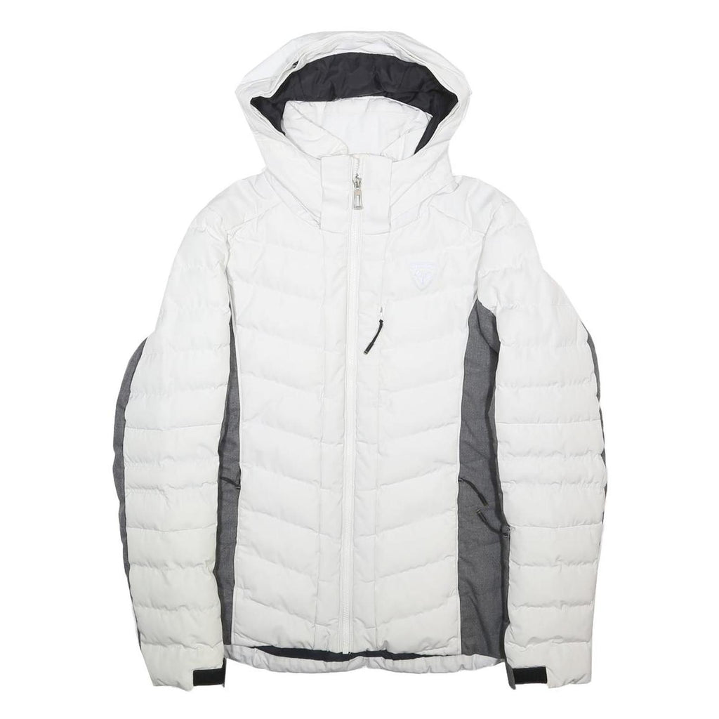ROSSIGNOL Womens White & Grey Ski Jacket S Synthetic Quilted Hooded Zip
