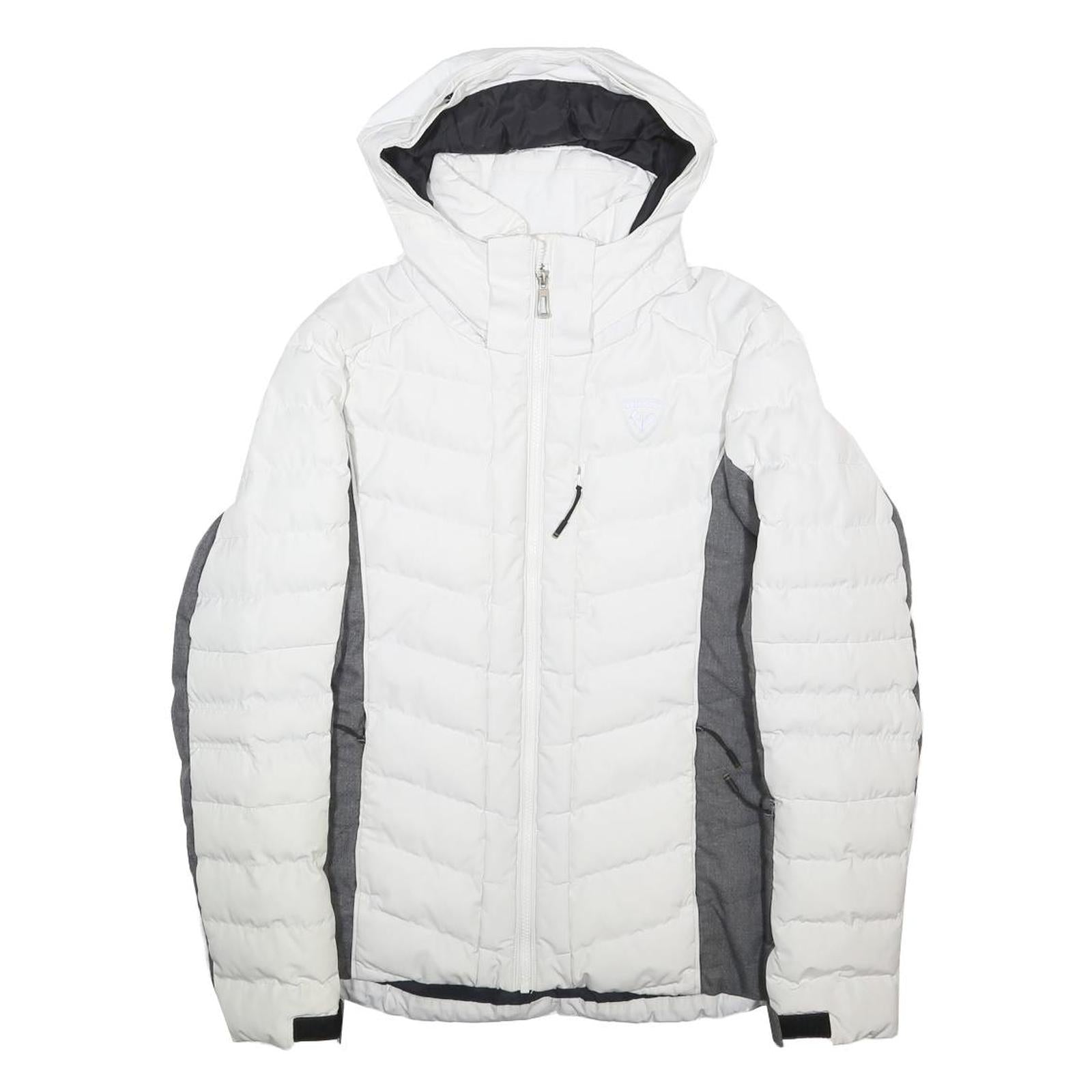 ROSSIGNOL Womens White & Grey Ski Jacket S Synthetic Quilted Hooded Zip