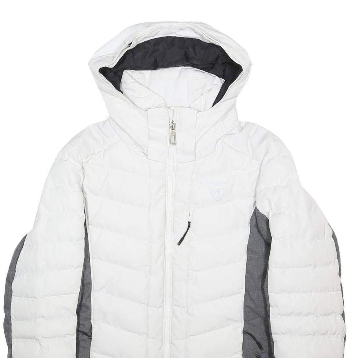 ROSSIGNOL Womens White & Grey Ski Jacket S Synthetic Quilted Hooded Zip