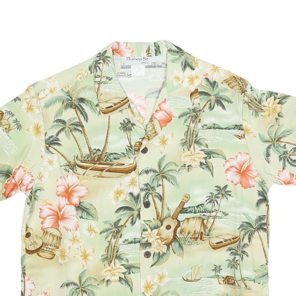 BISHOP STREET Womens Cream Tropical Print Shirt Short Sleeve Collared S Hawaiian