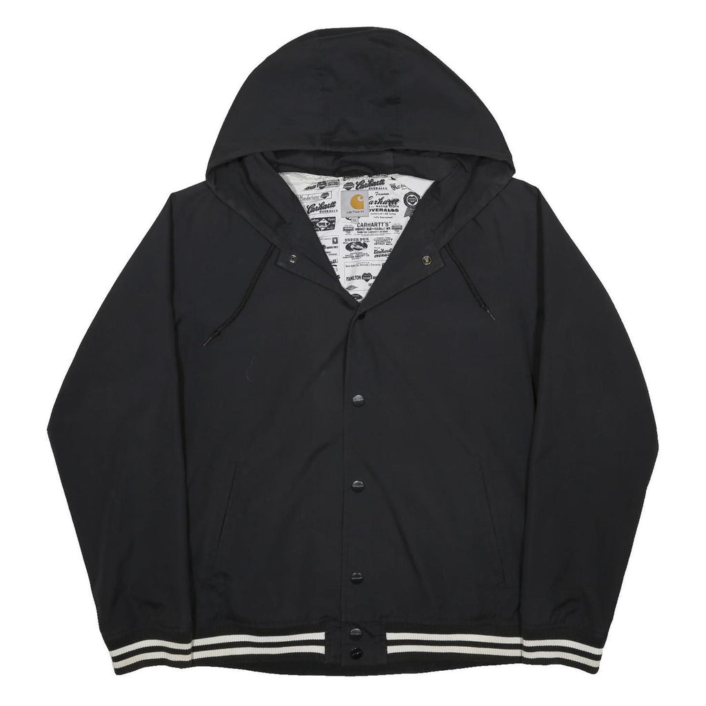 CARHARTT Mens Black Hooded Button Cotton Blend Jacket XL Plain Classic Workwear