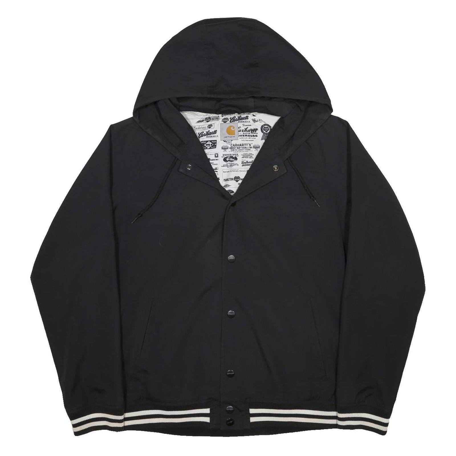 CARHARTT Mens Black Hooded Button Cotton Blend Jacket XL Plain Classic Workwear