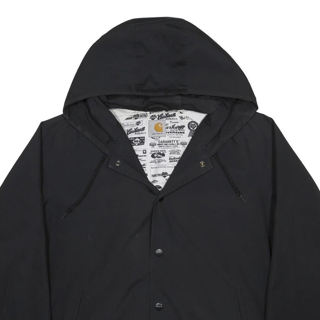 CARHARTT Mens Black Hooded Button Cotton Blend Jacket XL Plain Classic Workwear